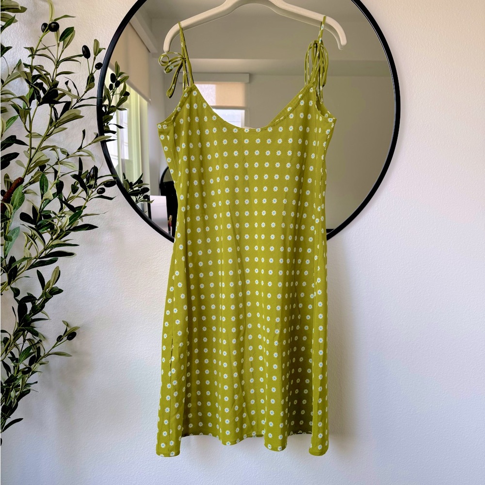 Levi's Green Dotted Floral Mini Dress with Tie Shoulder Straps, XL